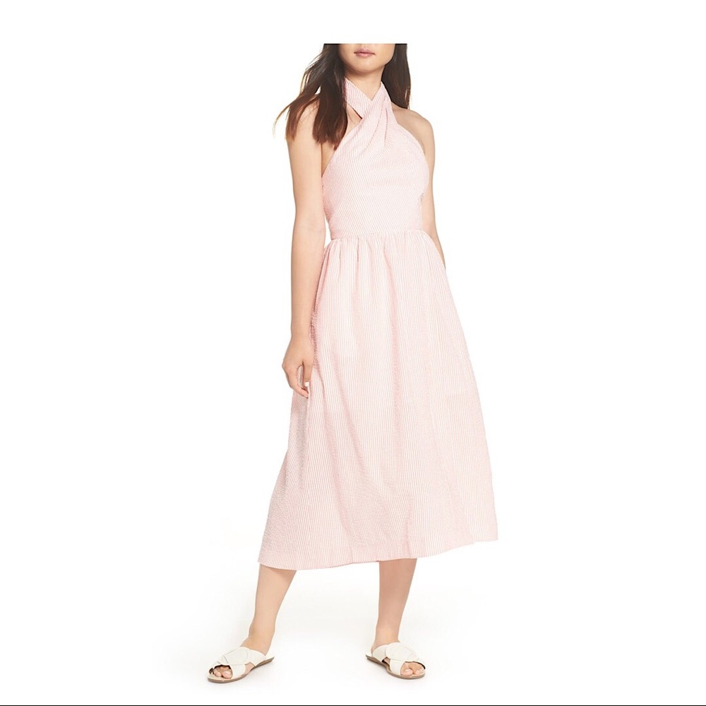 J. Crew Sarong Maxi Midi Seersucker Halter Dress